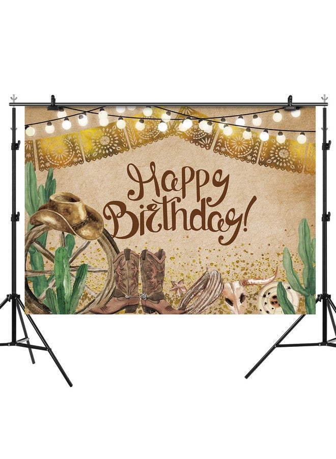 Western Cowboy Happy Birthday Backdrop Fiesta Rustic Old West Rodeo Photography Background Cactus Brown Birthday Party Decoration Cake Table Banner Supplies Photo Booth Studio Props 7X5Ft