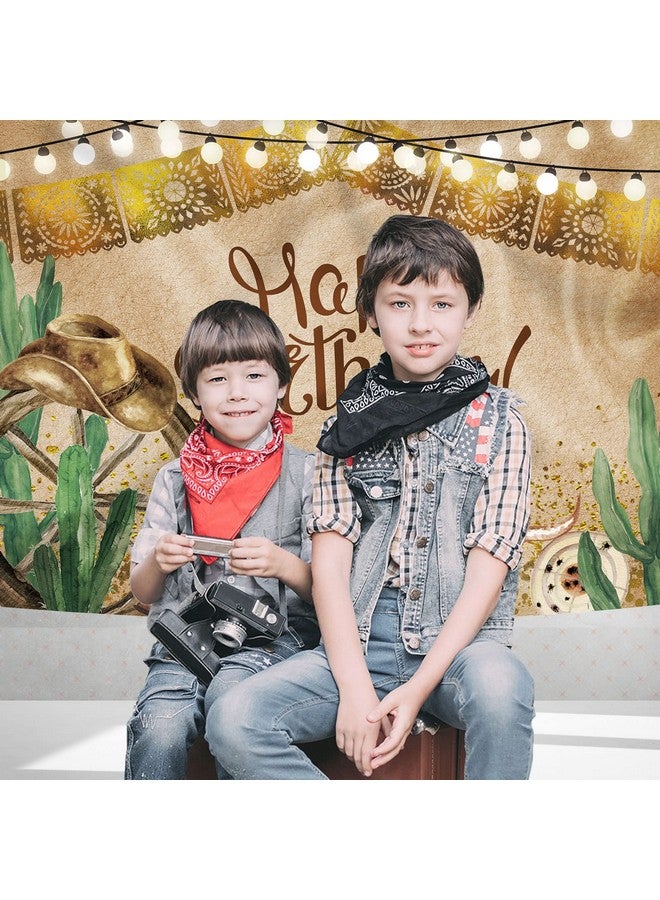 Western Cowboy Happy Birthday Backdrop Fiesta Rustic Old West Rodeo Photography Background Cactus Brown Birthday Party Decoration Cake Table Banner Supplies Photo Booth Studio Props 7X5Ft