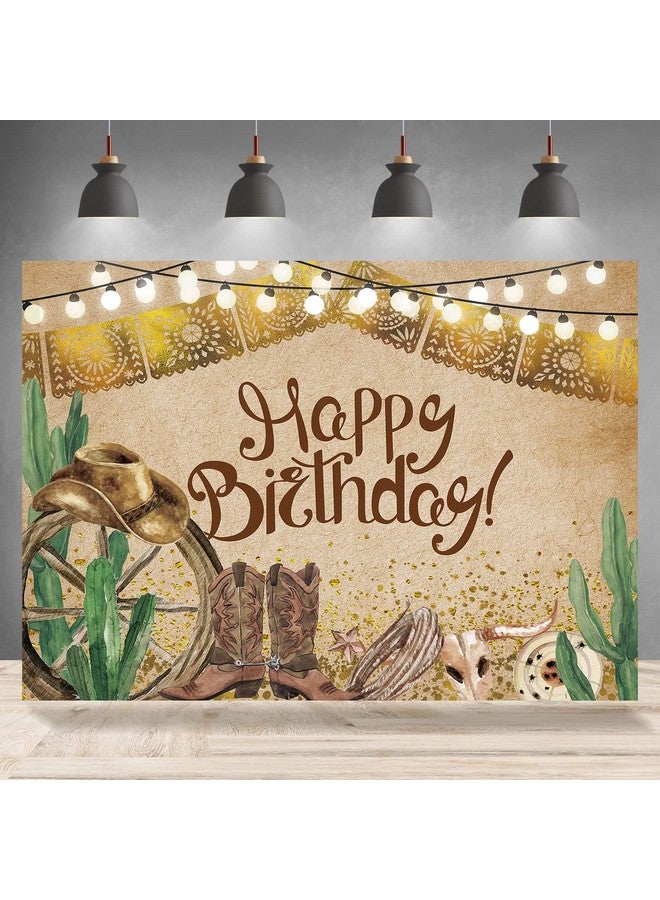 Western Cowboy Happy Birthday Backdrop Fiesta Rustic Old West Rodeo Photography Background Cactus Brown Birthday Party Decoration Cake Table Banner Supplies Photo Booth Studio Props 7X5Ft