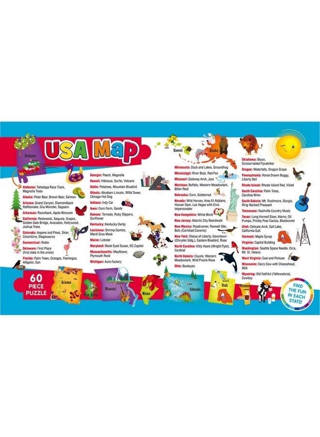 60 Piece Educational Jigsaw Puzzle For Kids Usa Map State Shaped 16.5