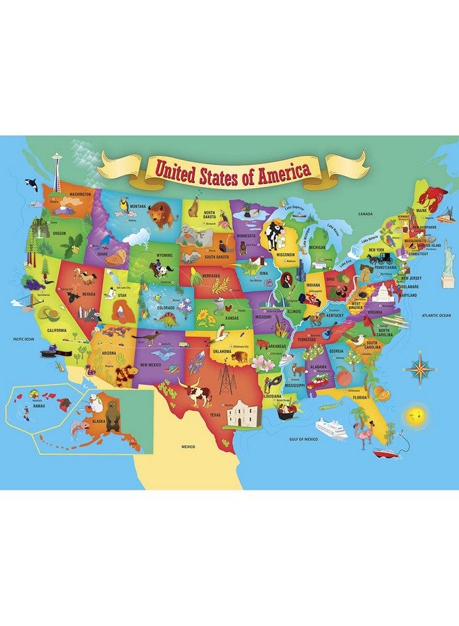 60 Piece Educational Jigsaw Puzzle For Kids Usa Map State Shaped 16.5