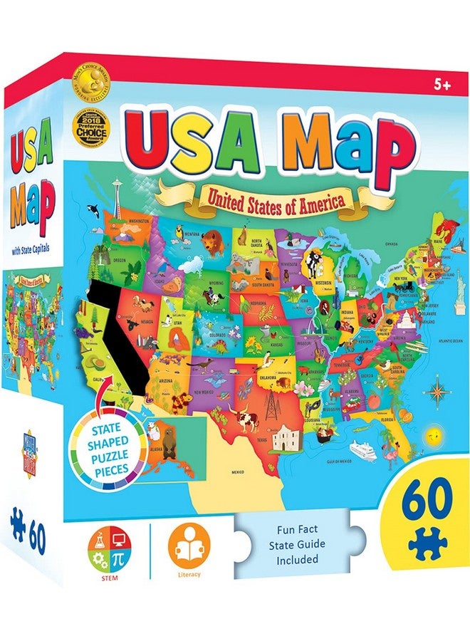 60 Piece Educational Jigsaw Puzzle For Kids Usa Map State Shaped 16.5