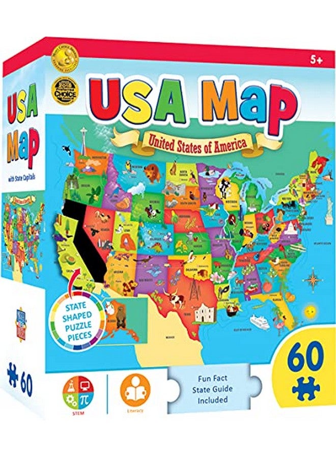 60 Piece Educational Jigsaw Puzzle For Kids Usa Map State Shaped 16.5