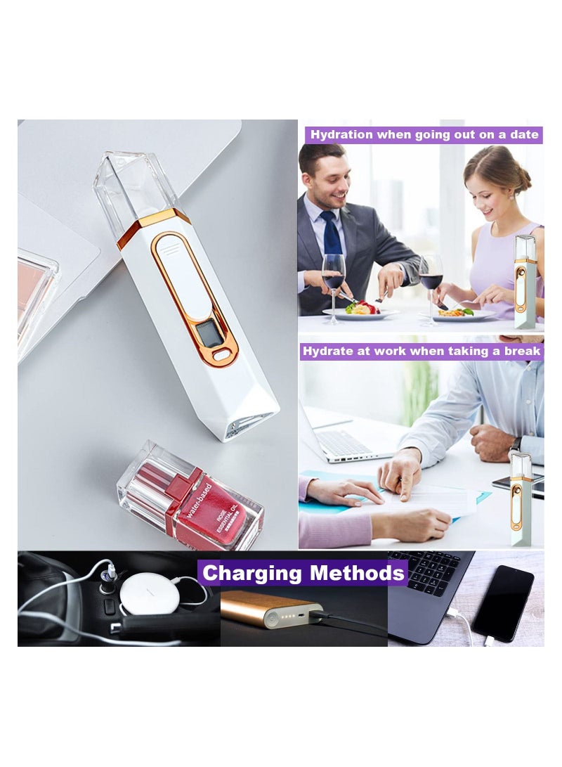 Nano Facial Mister Mist Sprayer Spray Portable Mini Steamer with Skin Analyzer Moisture Tester Visual Water Tank Usb Rechargeable for Face Moisturizing