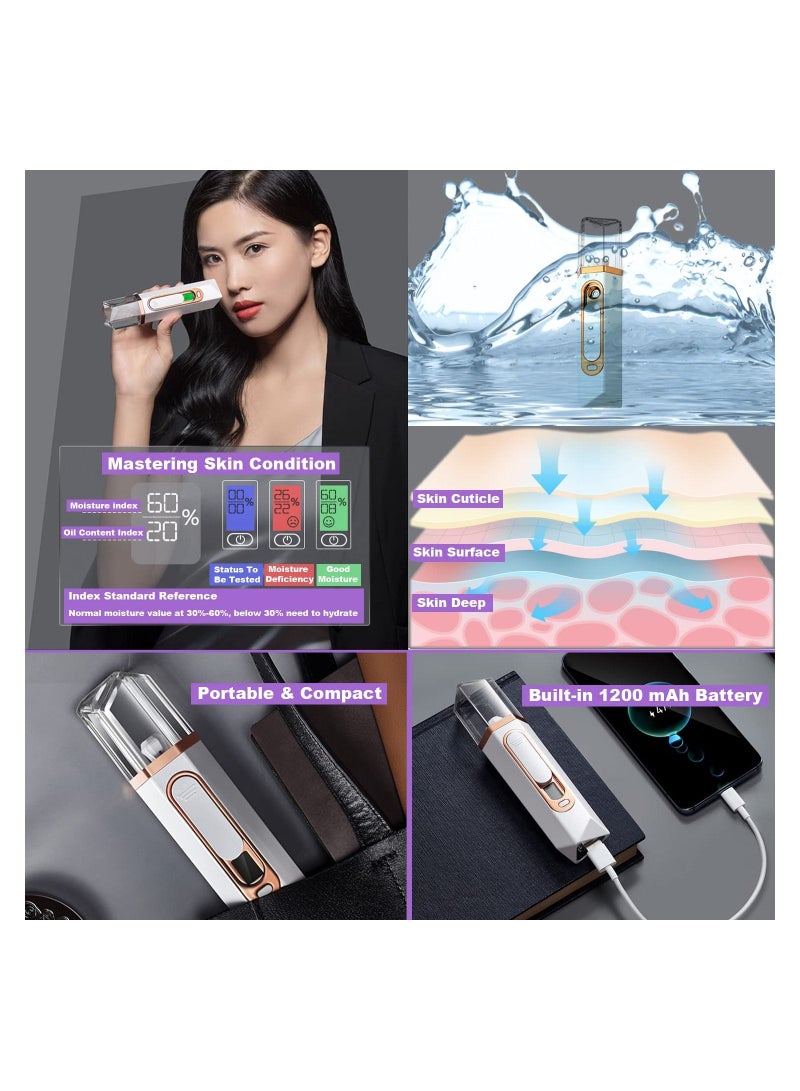 Nano Facial Mister Mist Sprayer Spray Portable Mini Steamer with Skin Analyzer Moisture Tester Visual Water Tank Usb Rechargeable for Face Moisturizing