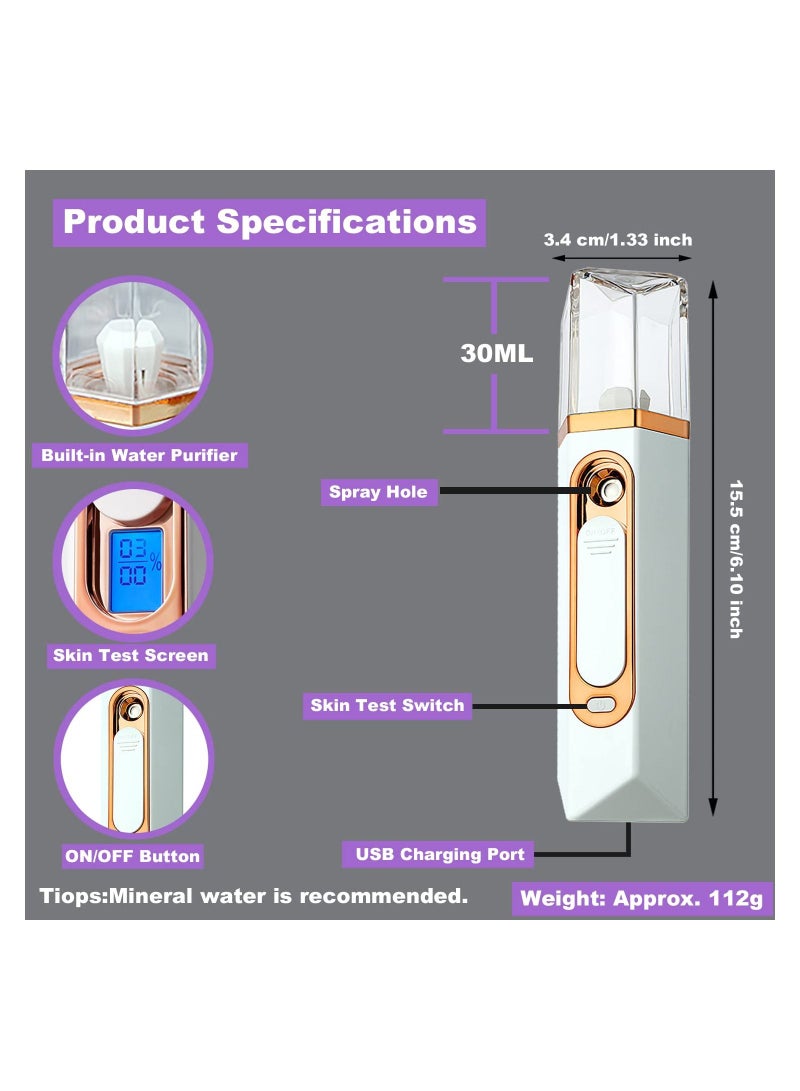 Nano Facial Mister Mist Sprayer Spray Portable Mini Steamer with Skin Analyzer Moisture Tester Visual Water Tank Usb Rechargeable for Face Moisturizing