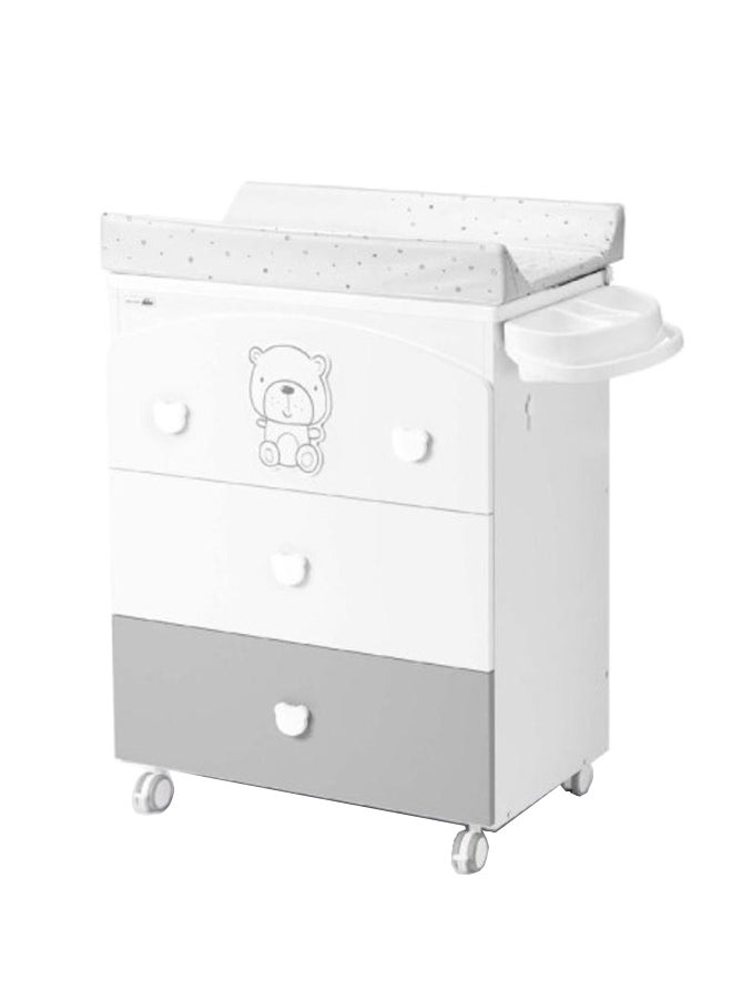 Baby Changing Station With Wood Cabinet, Wheels - Grey