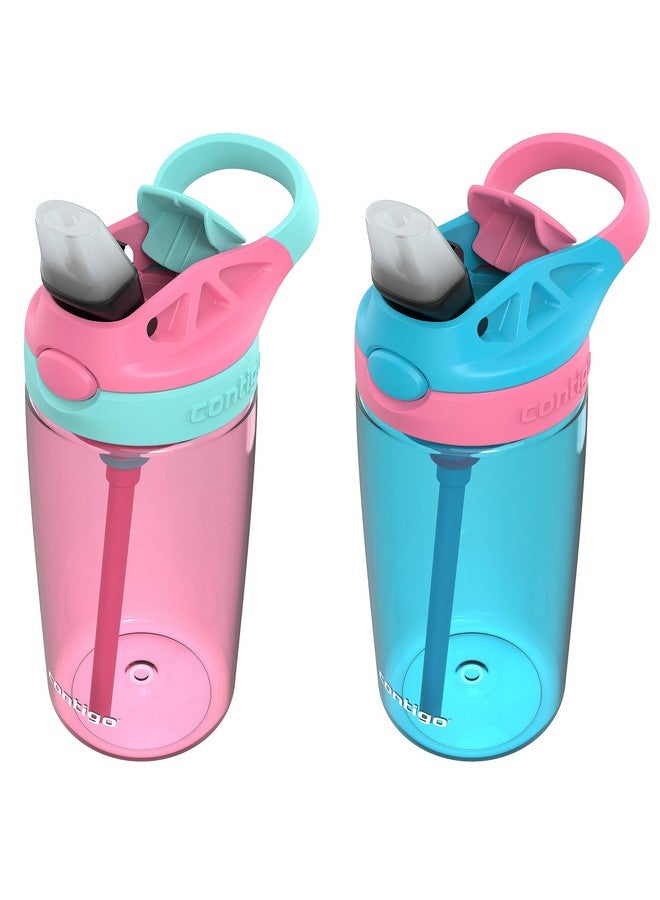 Aubrey Kids Cleanable Water Bottle With Silicone Straw And Spillproof Lid Dishwasher Safe 20Oz 2Pack Azaleajade & Blue Raspberryazalea