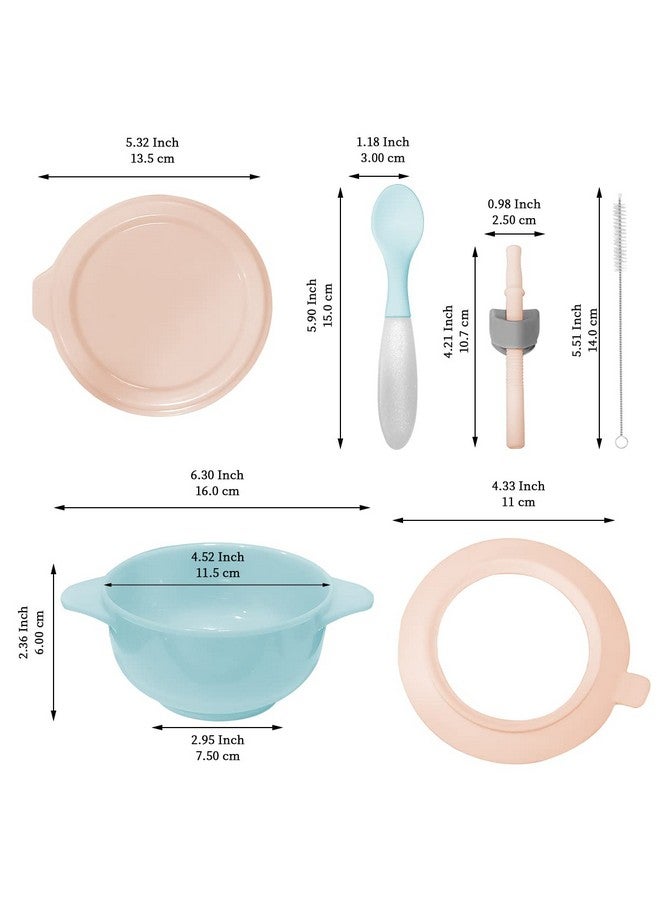 Baby Bowls Suction Bowls For Baby With Straw And Spoons Unbreakable And Reusable Light Weight Bowl Be Used For Milk Soup Or Ice Cream Slip Resistant And Durable (Light Blue)