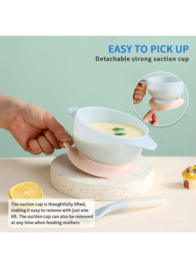 Baby Bowls Suction Bowls For Baby With Straw And Spoons Unbreakable And Reusable Light Weight Bowl Be Used For Milk Soup Or Ice Cream Slip Resistant And Durable (Light Blue)