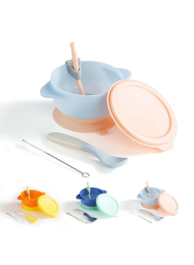 Baby Bowls Suction Bowls For Baby With Straw And Spoons Unbreakable And Reusable Light Weight Bowl Be Used For Milk Soup Or Ice Cream Slip Resistant And Durable (Light Blue)