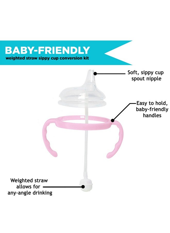 2 Pack Pink Soft Spout Sippy Cup Transition Sippy Cup Kit For Comotomo 5 & 8 Oz Bottles Conversion Kit Fits 5 Ounce And 8 Ounce Bottles Baby Bottle Nipple With Weighted Straw And Bottle Handles