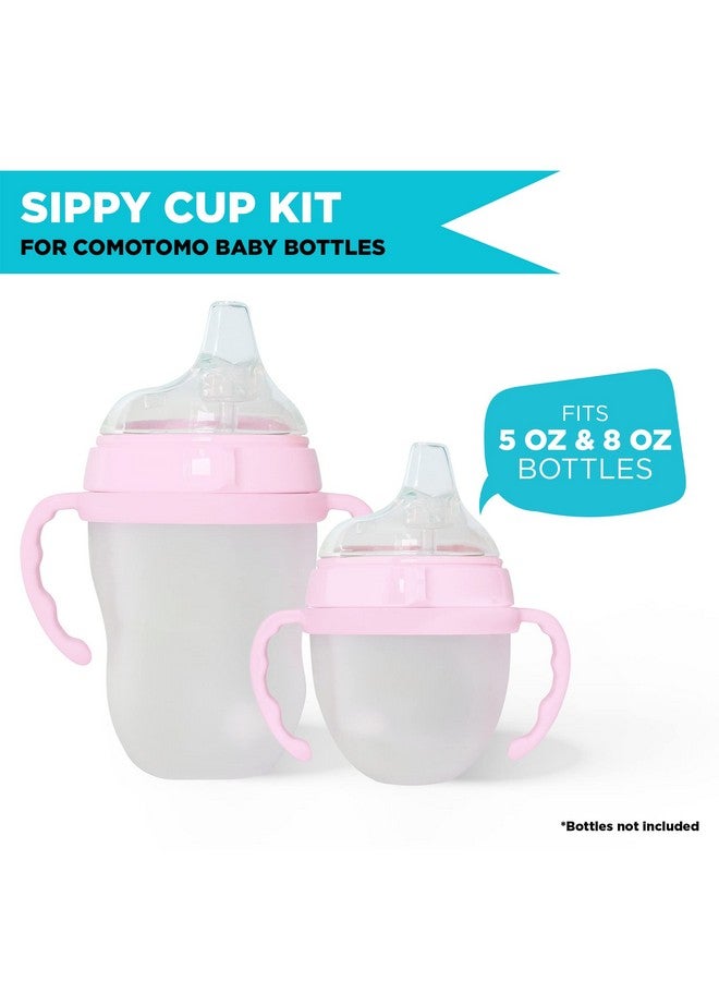 2 Pack Pink Soft Spout Sippy Cup Transition Sippy Cup Kit For Comotomo 5 & 8 Oz Bottles Conversion Kit Fits 5 Ounce And 8 Ounce Bottles Baby Bottle Nipple With Weighted Straw And Bottle Handles