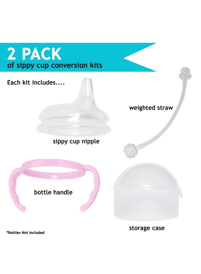 2 Pack Pink Soft Spout Sippy Cup Transition Sippy Cup Kit For Comotomo 5 & 8 Oz Bottles Conversion Kit Fits 5 Ounce And 8 Ounce Bottles Baby Bottle Nipple With Weighted Straw And Bottle Handles