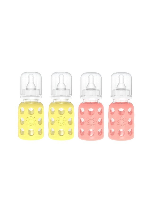 Glass Baby Bottles With Silicone 4 Oz (2 Banana & 2 Cantaloupe)