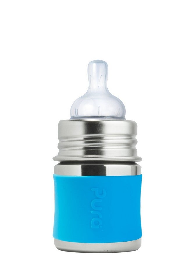 Kiki 5Oz150Ml Stainless Steel Anticolic Infant Bottle Wsilicone Natural Vent Nipple & Sleeve Medicalgrade Silicone Aqua