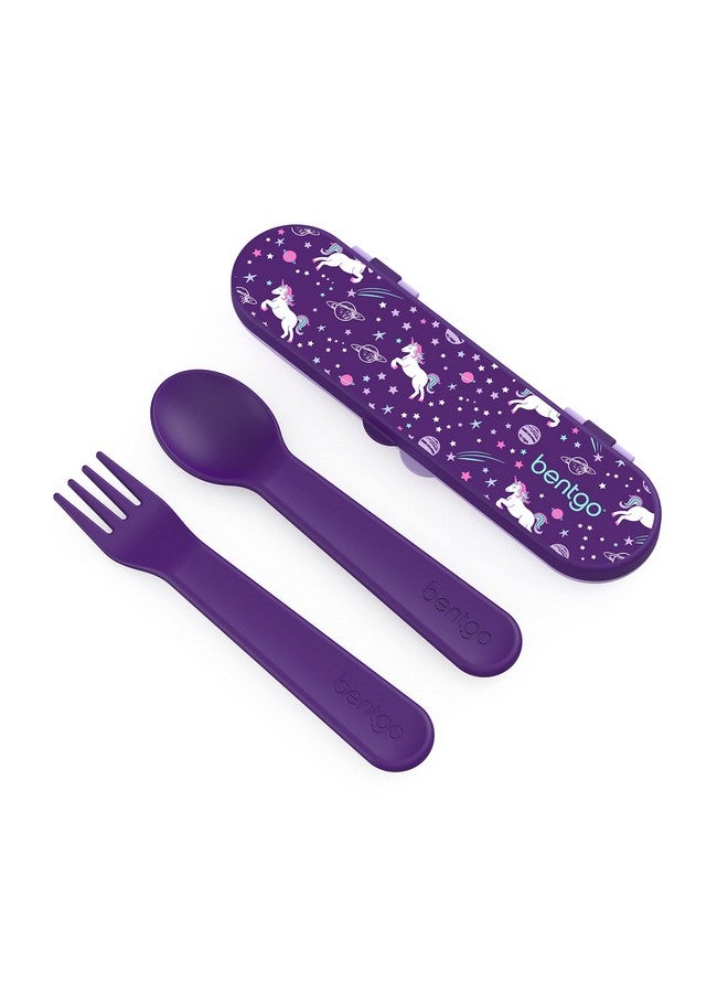 ® Kids Utensil Set Reusable Plastic Fork Spoon & Storage Case Bpafree Materials Easygrip Handles Dishwasher Safe Ideal For School Lunch Travel & Outdoors (Unicorn)