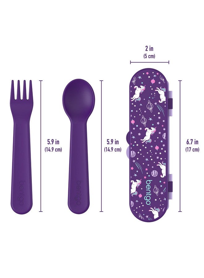 ® Kids Utensil Set Reusable Plastic Fork Spoon & Storage Case Bpafree Materials Easygrip Handles Dishwasher Safe Ideal For School Lunch Travel & Outdoors (Unicorn)