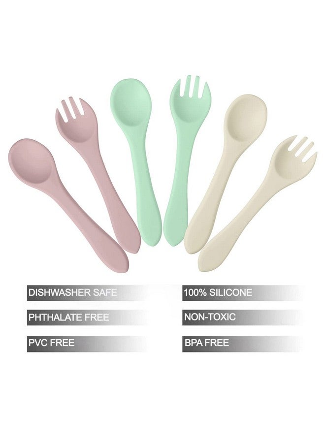 Silicone Baby Spoon And Fork Set; 6 Pack First Stage Baby Self Feeding Spoons 6+ Months; Toddler Baby Utensils 612 Months; Infant Baby Led Weaning Spoons Feeding Supplies