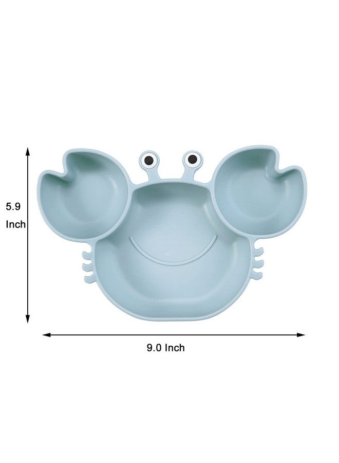 2 Pack Silicone Suction Plate For Baby Divided Unbreakable Toddler Food Plate With 2 Pack Spoons For Self Feeding Toddler Utensils Feeding Set Baby Eating Supplies Crab Shape Blue&Green