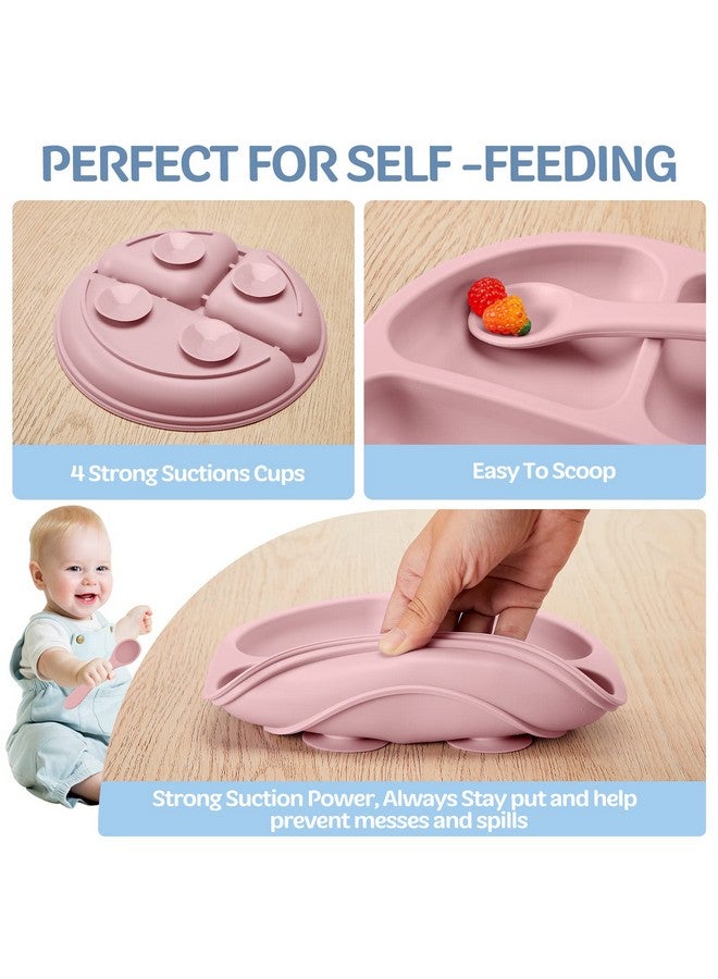 6 Pack Suction Plates For Baby With Spoon Fork Divided Toddler Plate With Suction Silicone Baby Self Feeding Set For Boys Girls (Dark Gray Army Dark Blue Orange Khaki Pink)