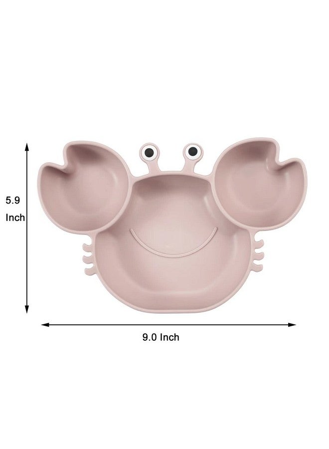 Silicone Baby Feeding Set; Silicone Divided Suction Crab Plate And Tiny Cup With Spoons & Forks; Baby Led Weaning Supplies Self Feeding Eating Utensils Pink