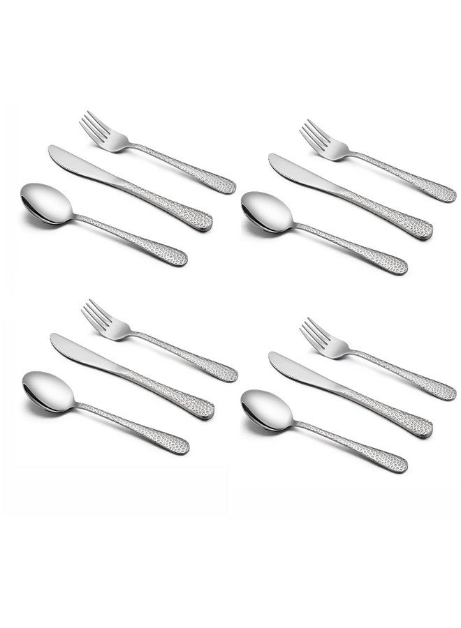 12Piece Toddler Kids Silverware Set Haware Stainless Steel Hammered Flatware Cutlery Children Tableware Includes 4 Spoons 4 Forks 4 Butter Knives Ideal For Preschooler Dishwasher Safe