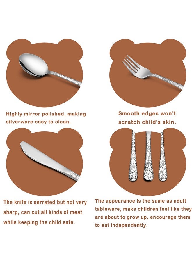 12Piece Toddler Kids Silverware Set Haware Stainless Steel Hammered Flatware Cutlery Children Tableware Includes 4 Spoons 4 Forks 4 Butter Knives Ideal For Preschooler Dishwasher Safe