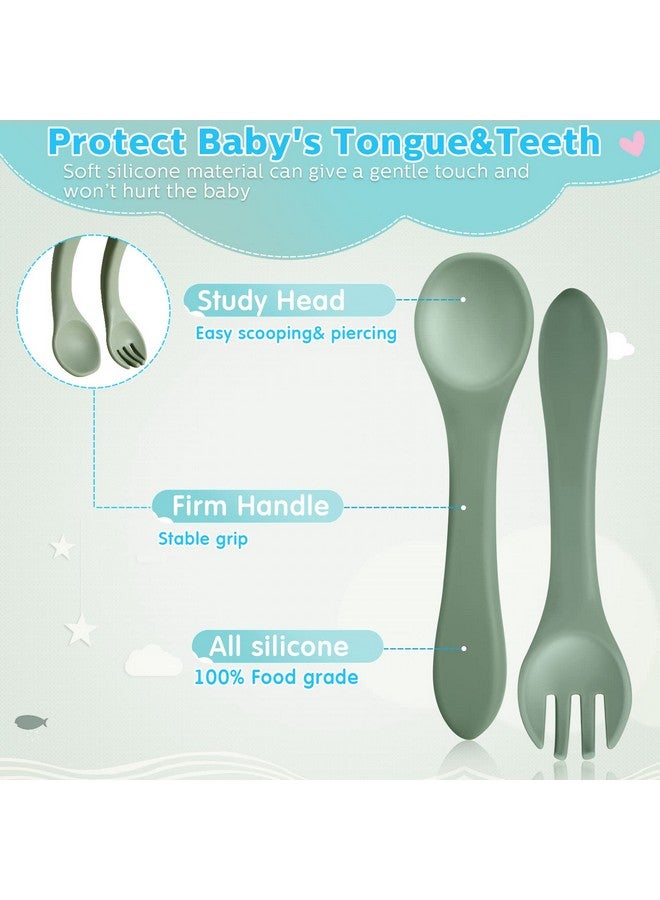 10 Pieces Baby Led Weaning Spoons And Forks Set Infant Silicone Spoon First Self Feed Baby Training Utensils For Toddler First Stage Feeding Supplies For Kids Over 6 Months 5 Pairs (Classic Colors)