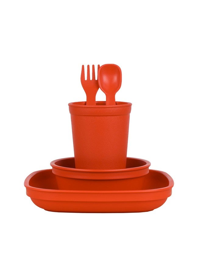 Re Play Made In The Usa Environmentally Friendly Dinnerware Set For Toddlers And Children Drinking Cup Deep Walled Plate Bowl Spoon & Fork Set (Red)