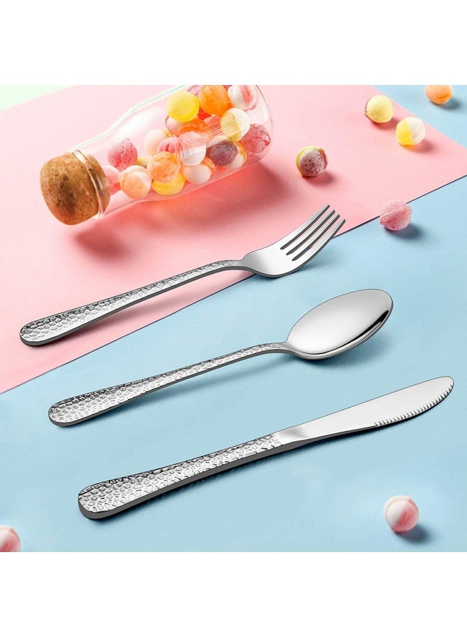 12Piece Kids Utensils Silverware Set Stainless Steel Toddler Hammered Flatware Cutlery Children Tableware Includes Knives Forks Spoons Dishwasher Safe