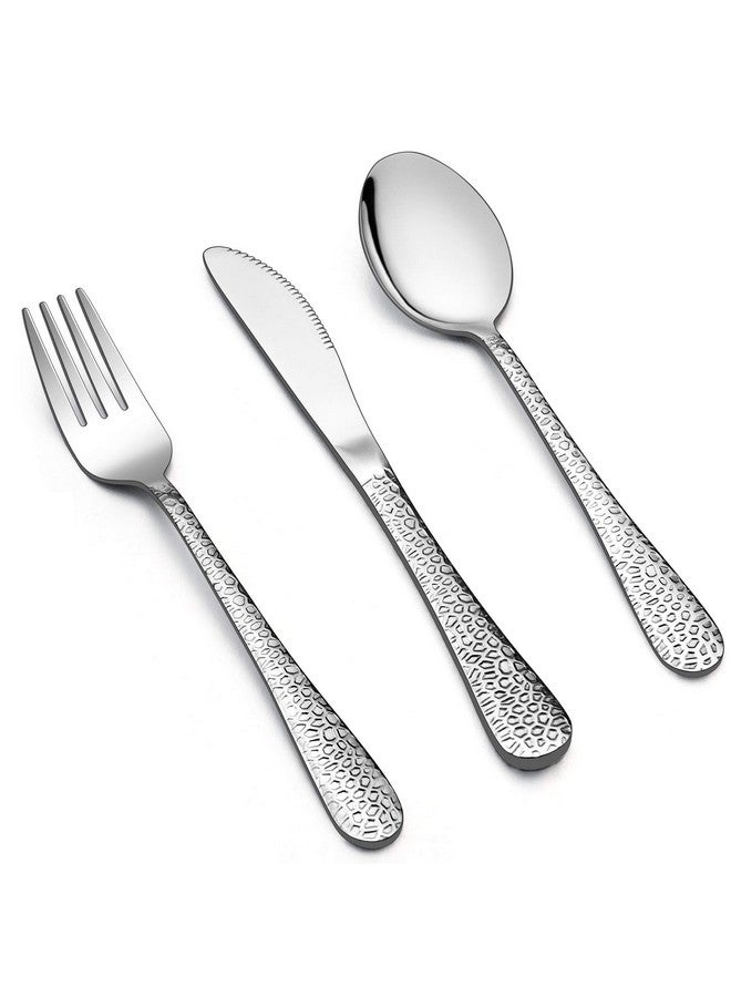 12Piece Kids Utensils Silverware Set Stainless Steel Toddler Hammered Flatware Cutlery Children Tableware Includes Knives Forks Spoons Dishwasher Safe