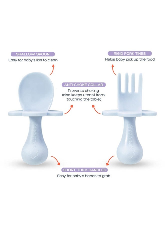Baby Feeding Self Feeding Baby Utensils Baby Fork And Spoon Bpafree & Phthalatefree For Baby & Toddler 1 Set Blue