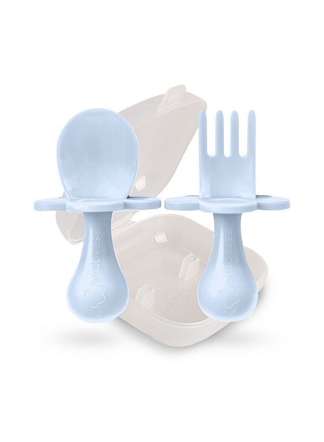 Baby Feeding Self Feeding Baby Utensils Baby Fork And Spoon Bpafree & Phthalatefree For Baby & Toddler 1 Set Blue