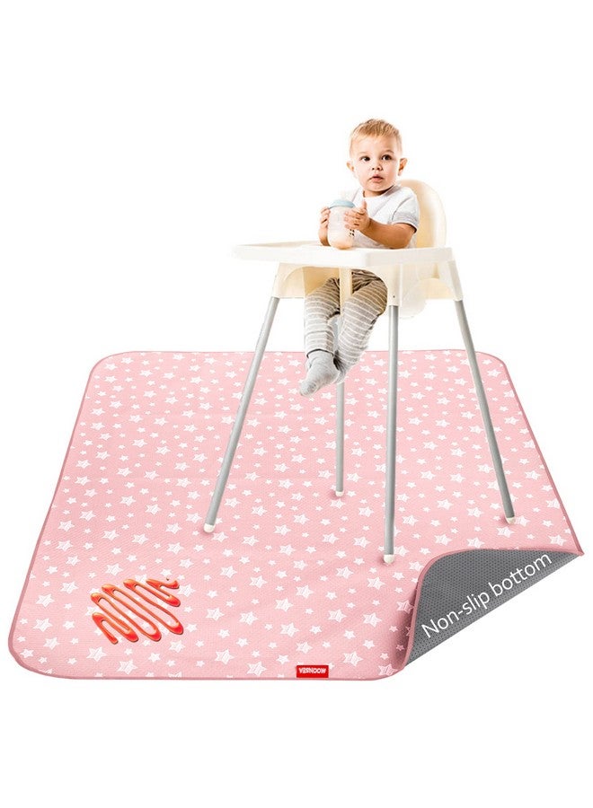 Baby Splat Mat Anti Slip Waterproof High Chair Mat Baby Feeding Table Cloth Floor Mat Cover Baby Art Playtime Mat For Craftmealtime 42X46 Inch Washable Portable Picnic Mat Pink Star