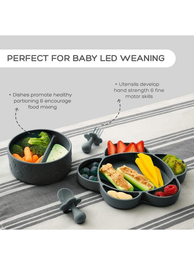 Baby Feeding Set Silicone Plates Bowls And Suction Plates For Babyled Weaning And Portion Control Suction Bottoms 4 Piece Set Bpa And Phthalatesfree Gray