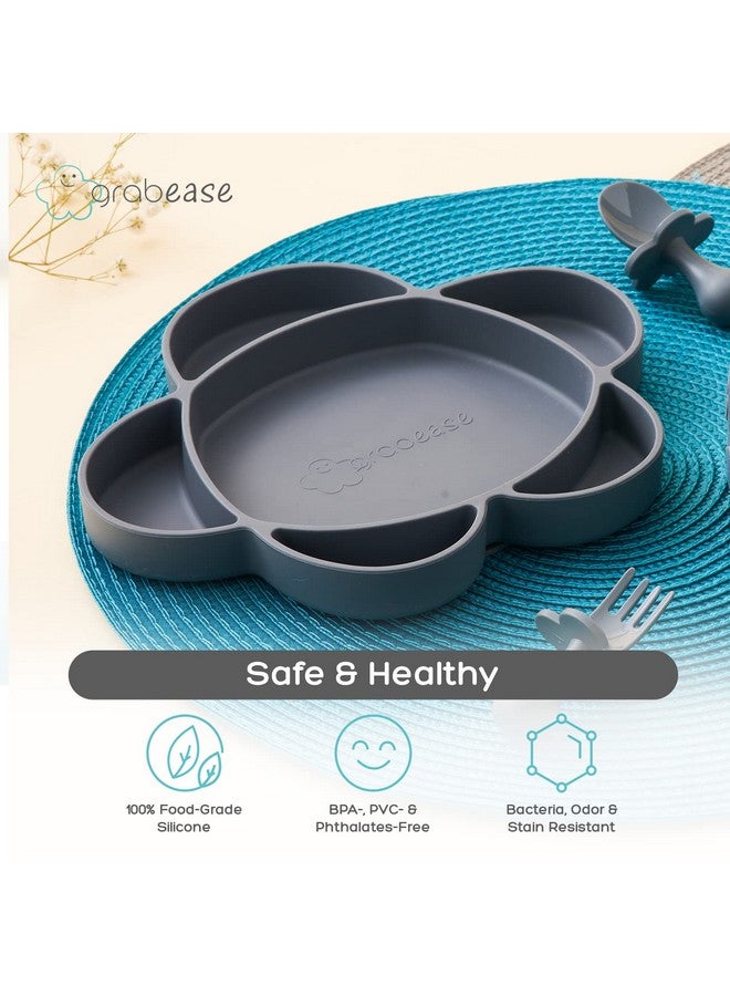 Baby Feeding Set Silicone Plates Bowls And Suction Plates For Babyled Weaning And Portion Control Suction Bottoms 4 Piece Set Bpa And Phthalatesfree Gray