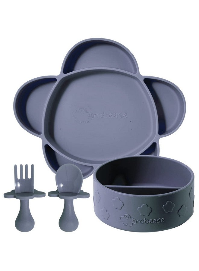 Baby Feeding Set Silicone Plates Bowls And Suction Plates For Babyled Weaning And Portion Control Suction Bottoms 4 Piece Set Bpa And Phthalatesfree Gray