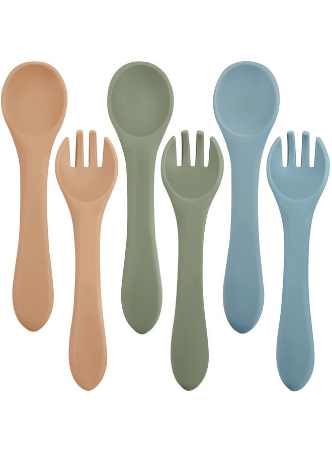 6 Pieces Silicone Baby Feeding Forks And Spoons Set Hot Safety First Stage Self Feeding Supplies Mini Kids Utensils For Over 6 Months Babies Boy Girl Toddlers First Foods (Nature Color)