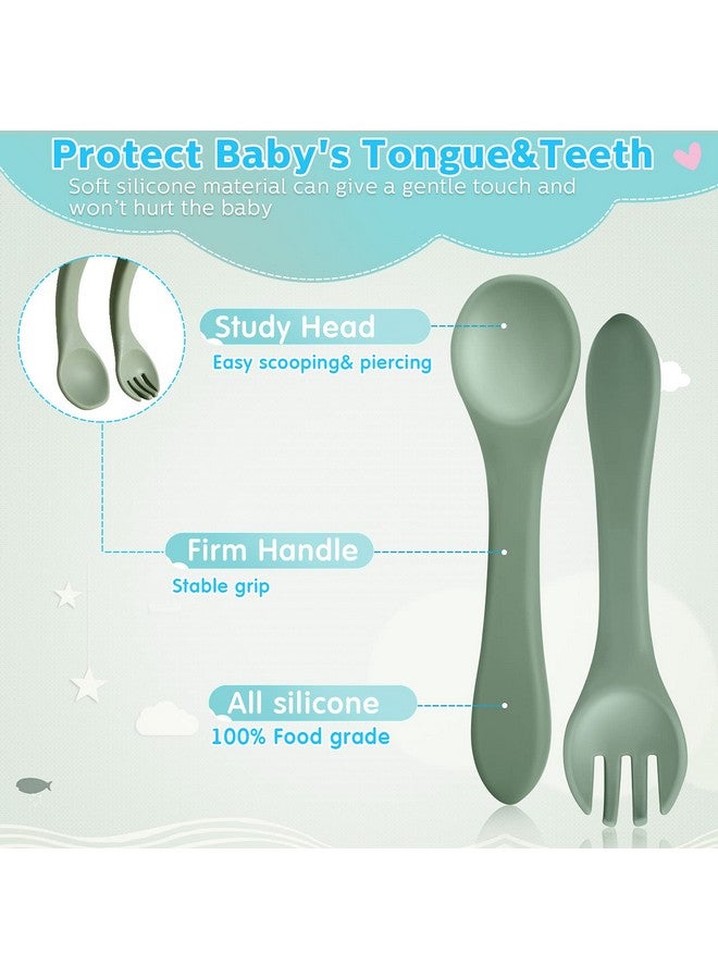 6 Pieces Silicone Baby Feeding Forks And Spoons Set Hot Safety First Stage Self Feeding Supplies Mini Kids Utensils For Over 6 Months Babies Boy Girl Toddlers First Foods (Nature Color)