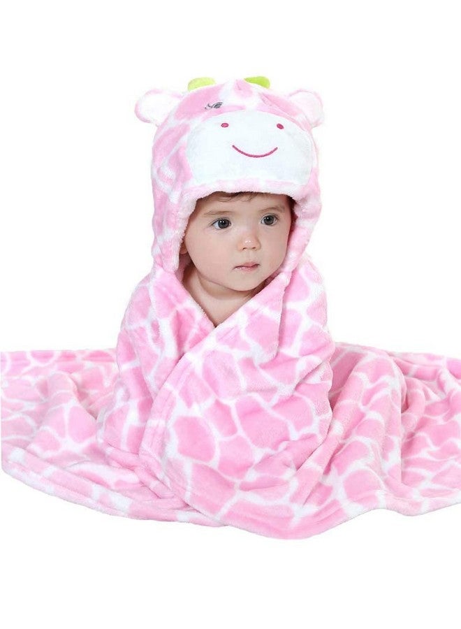 04 Years Toddlers' And Kids' Boys Girls Animal Face Hooded Blanket Baby'S Bathrobeplush After Bath Blanket(Pink Cow)