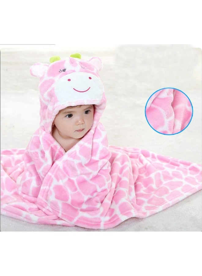 04 Years Toddlers' And Kids' Boys Girls Animal Face Hooded Blanket Baby'S Bathrobeplush After Bath Blanket(Pink Cow)