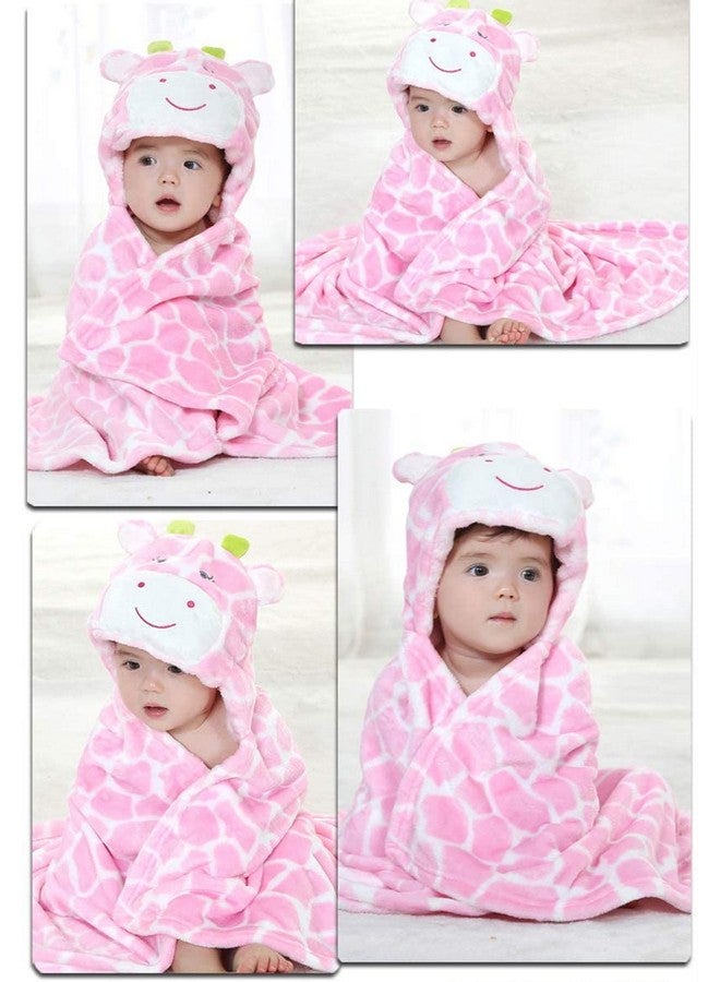 04 Years Toddlers' And Kids' Boys Girls Animal Face Hooded Blanket Baby'S Bathrobeplush After Bath Blanket(Pink Cow)