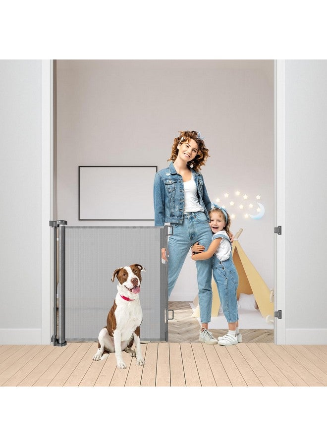 55 Inch Retractable Baby Gates For Dogs Indoor Retractable Dog Gates For The House Retractable Gate For Kids Outdoor Dog Gate For Decks Pet Gate For Stair Deck Gate Child Gate For Doorways (Grey)