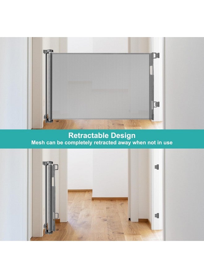 55 Inch Retractable Baby Gates For Dogs Indoor Retractable Dog Gates For The House Retractable Gate For Kids Outdoor Dog Gate For Decks Pet Gate For Stair Deck Gate Child Gate For Doorways (Grey)