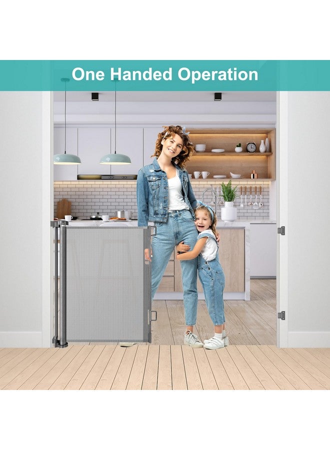 55 Inch Retractable Baby Gates For Dogs Indoor Retractable Dog Gates For The House Retractable Gate For Kids Outdoor Dog Gate For Decks Pet Gate For Stair Deck Gate Child Gate For Doorways (Grey)