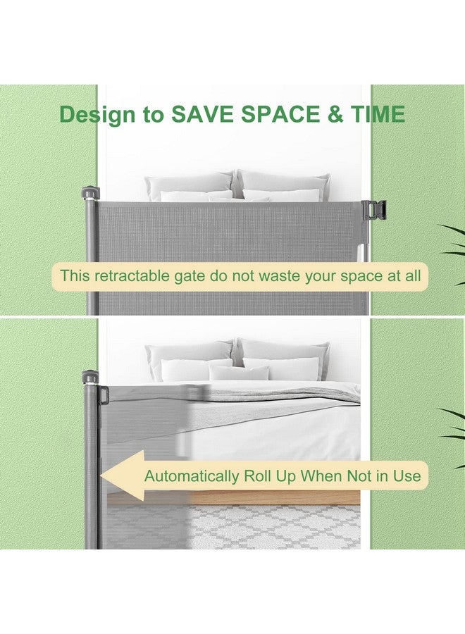 Retractable Baby Gate Extra Wide Safety Kids Or Pets Gate 33” Tall Extends To 55” Wide Mesh Safety Dog Gate For Stairs Indoor Outdoor Doorways Hallways(33”X55” Grey)