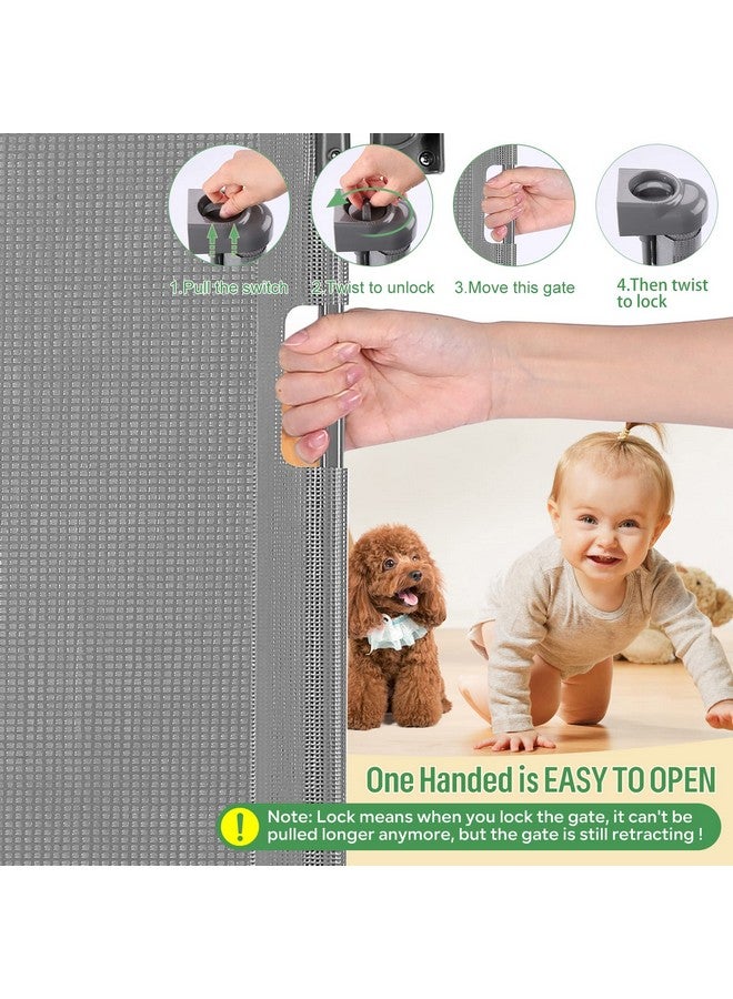 Retractable Baby Gate Extra Wide Safety Kids Or Pets Gate 33” Tall Extends To 55” Wide Mesh Safety Dog Gate For Stairs Indoor Outdoor Doorways Hallways(33”X55” Grey)