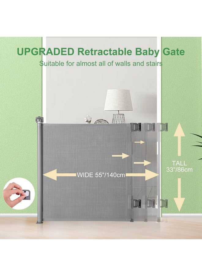 Retractable Baby Gate Extra Wide Safety Kids Or Pets Gate 33” Tall Extends To 55” Wide Mesh Safety Dog Gate For Stairs Indoor Outdoor Doorways Hallways(33”X55” Grey)