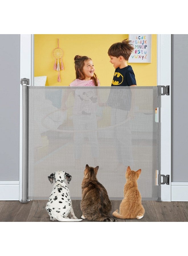 Retractable Baby Gate Extra Wide Safety Kids Or Pets Gate 33” Tall Extends To 55” Wide Mesh Safety Dog Gate For Stairs Indoor Outdoor Doorways Hallways(33”X55” Grey)